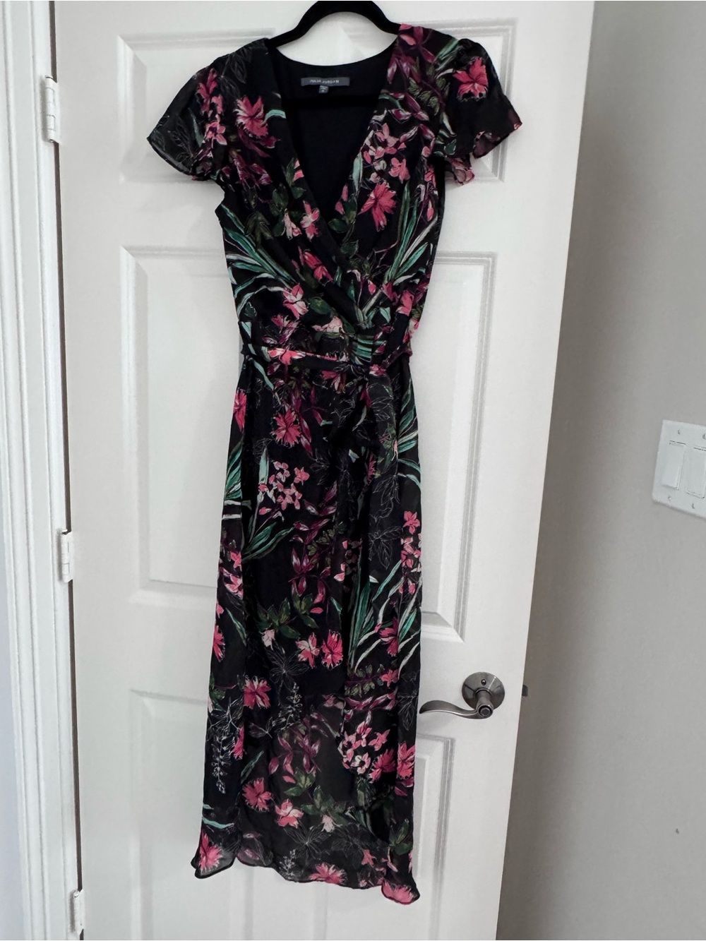 julia jordan Black Floral Wrap Maxi Dress with Pink & Green Accents